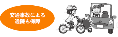 子どもが自転車を運転中、出会い頭に衝突、転倒。手を骨折し、20日間通院。